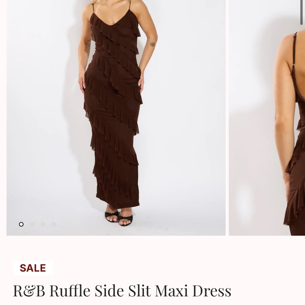 Brown Ruffle Side Slit Maxi Dress